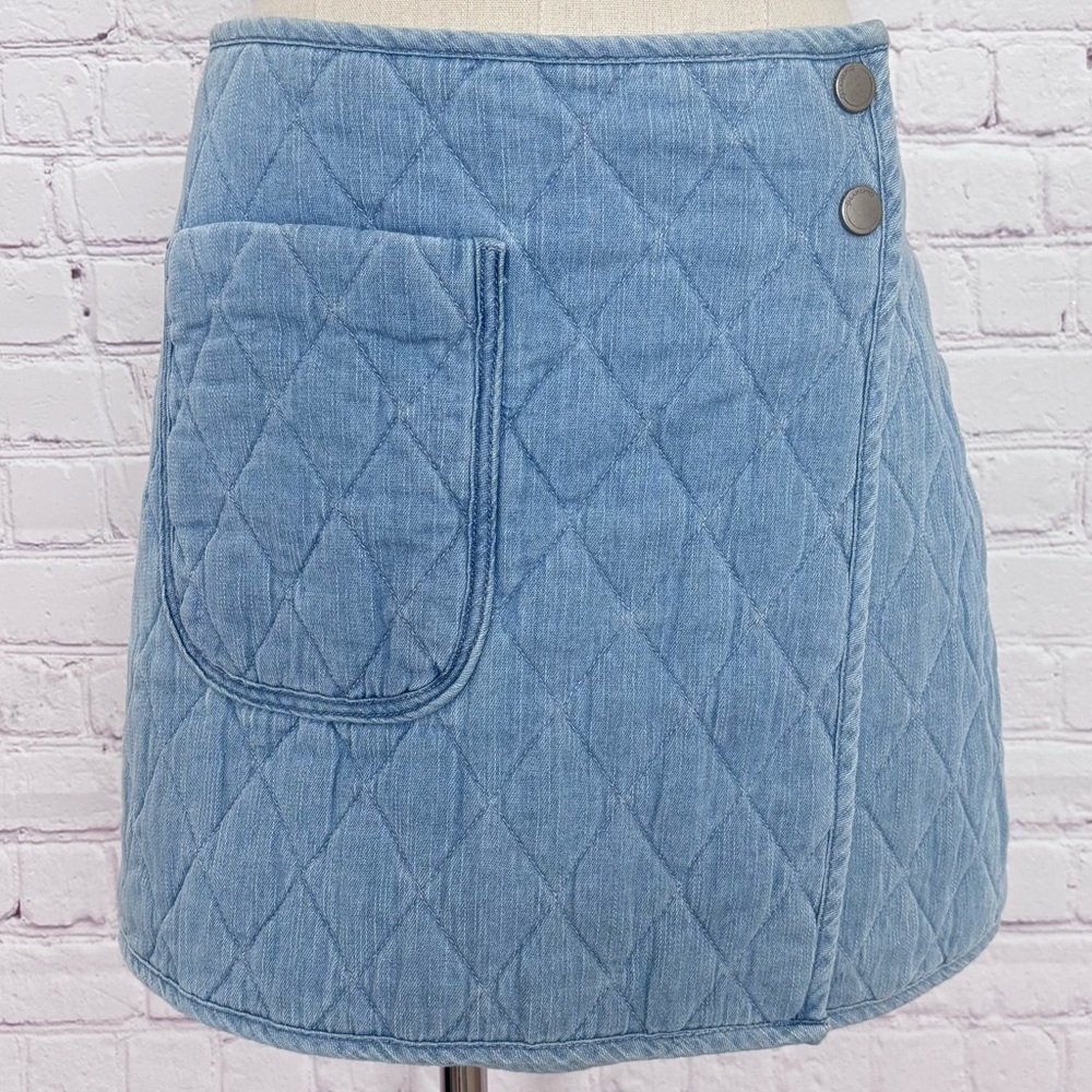 BLANK NYC Skirt Quilted Wrap Denim Blue Mini Skirt—NWT—28 - Picture 7 of 13